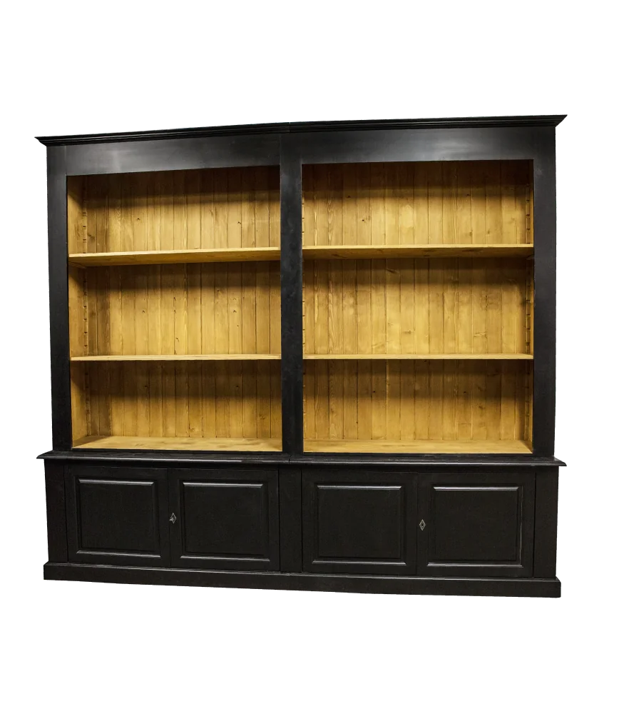 Bibliothèque 4 portes + 2 niches avec étagères modulables