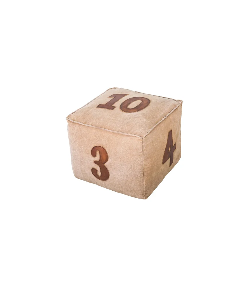 Pouf cuir + tissus numéros 40*40