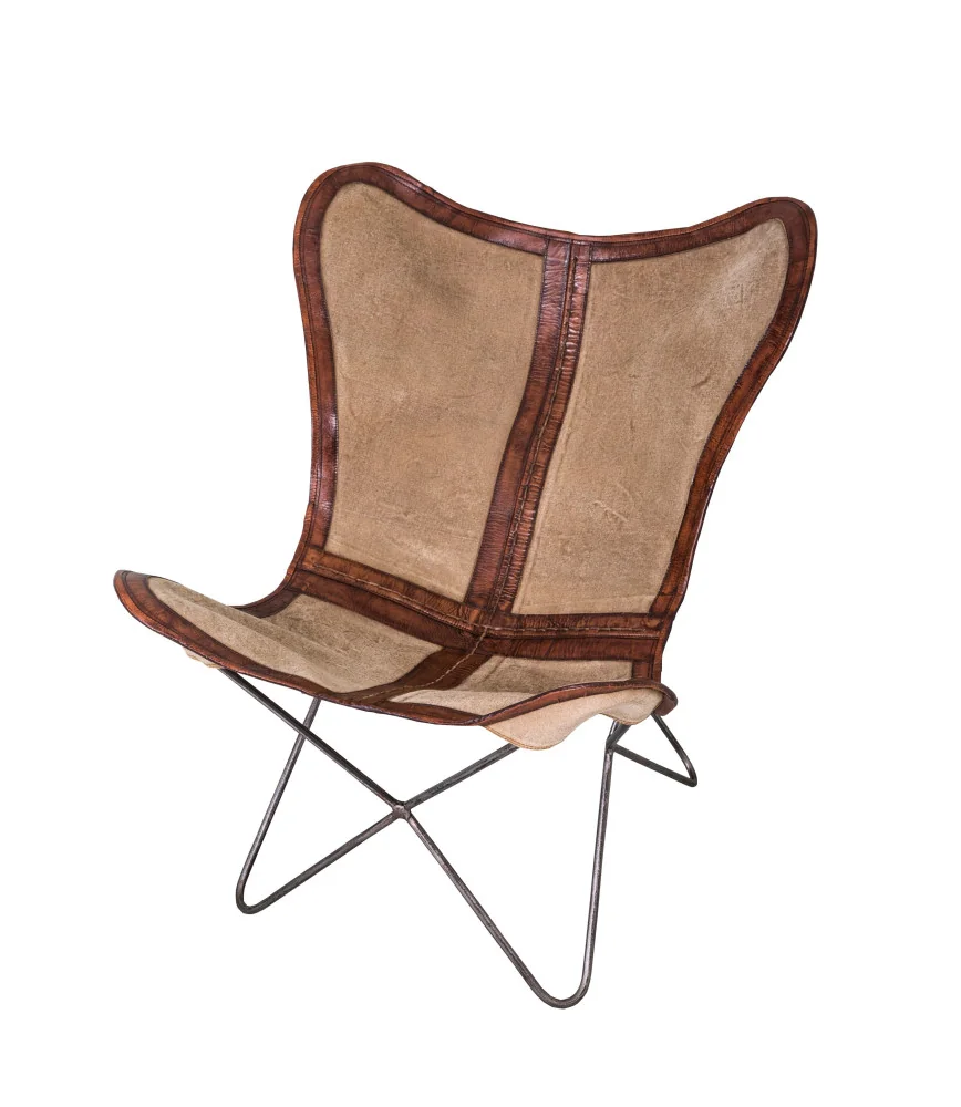 Fauteuil Butterfly avec cuir et tissus
