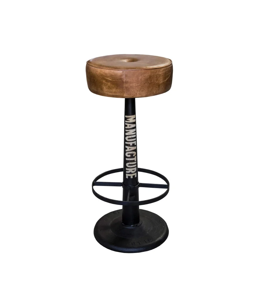 Tabouret de bar "Manufacture" assise en cuir