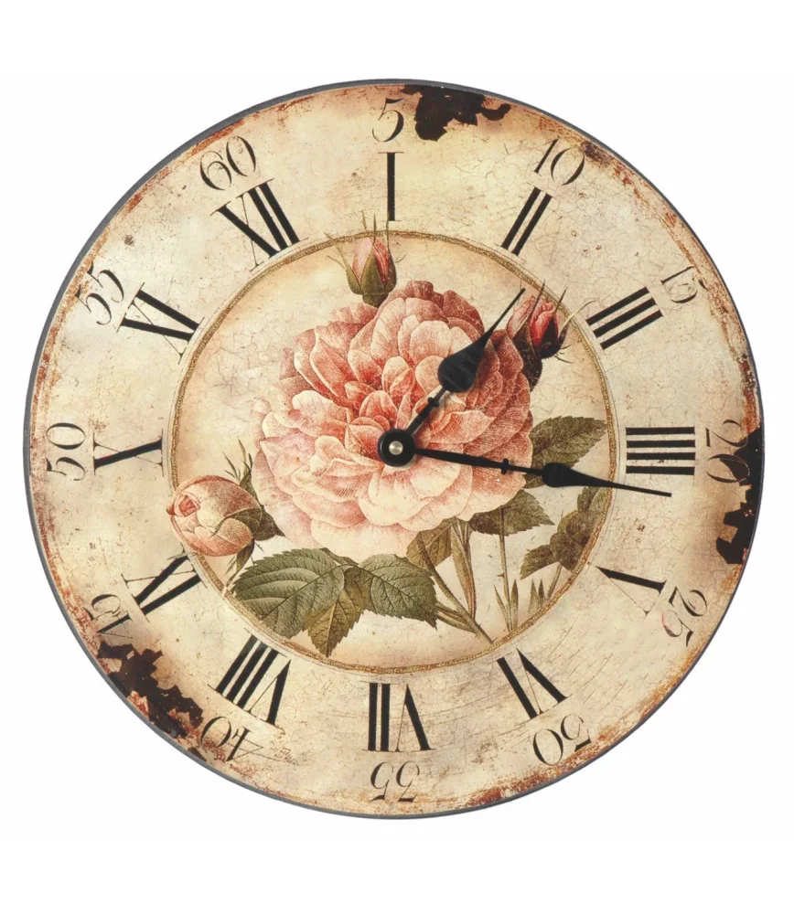 Pendule murale décor roses D:33