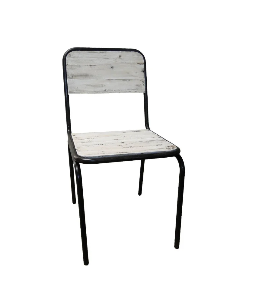 Chaise industrielle fer et bois - dossier  plein PEINTE