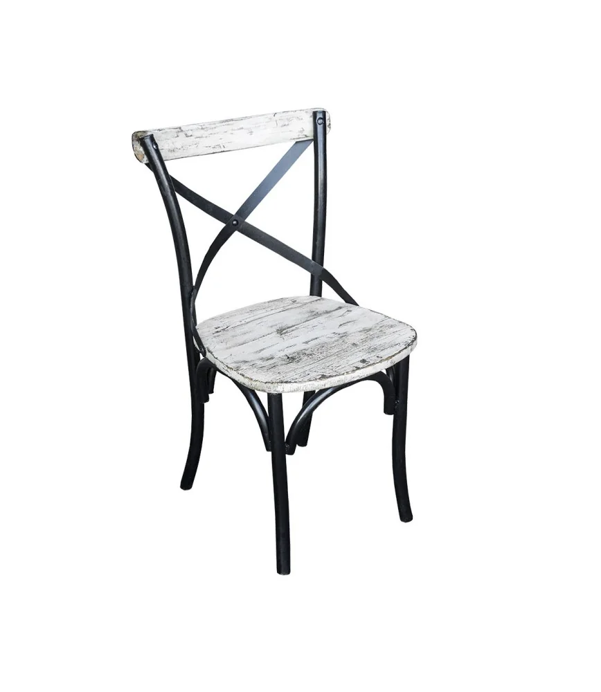 Chaise industrielle fer et bois - dossier ouvert PEINTE