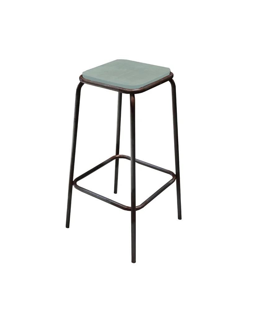 Tabouret industriel assise bois bleu jeans usé