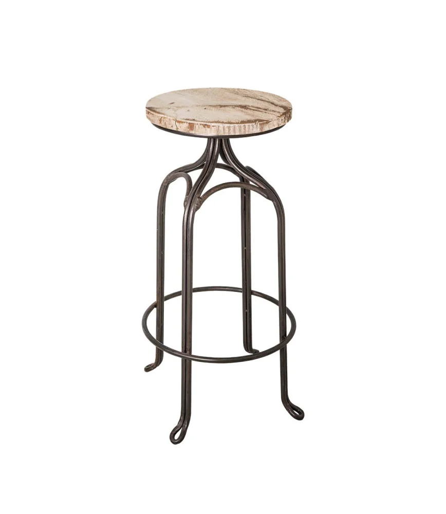 Tabouret de bar fer forgé assise bois peint