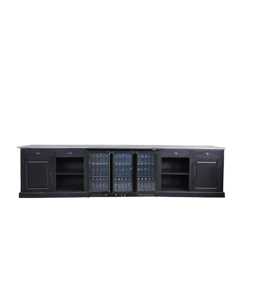Meuble bas avec niche centrale + 4 tiroirs + 2 portes