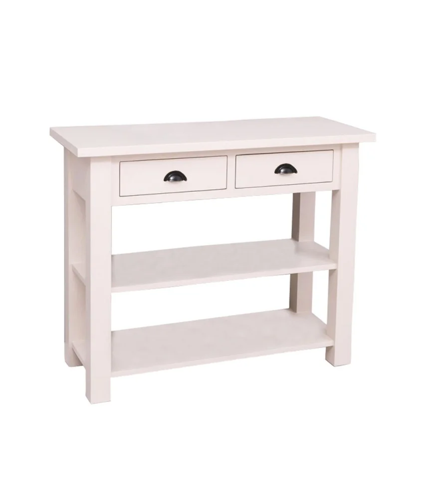 Console 2 tiroirs plateau bois - poignées coquilles L110 x H89 x P45
