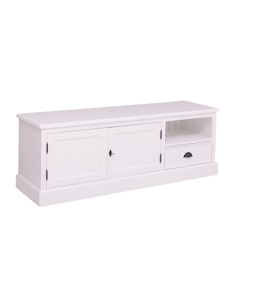 Meuble TV 2 portes +1 niche +1 tiroir poignée coquille