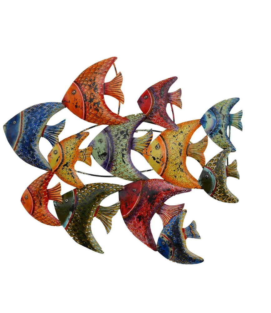 Décoration murale de poissons métal peints à la main 86X10X65