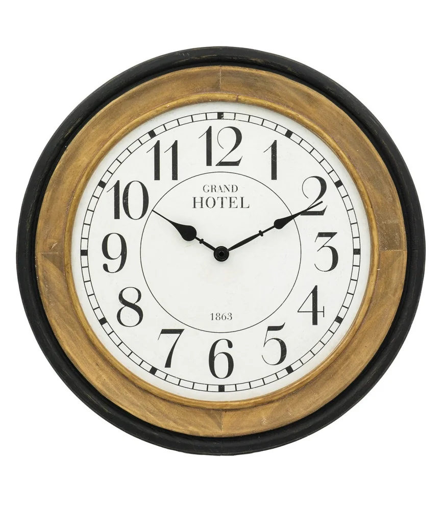 Pendule Grand Hôtel cadre noir Ø45cm