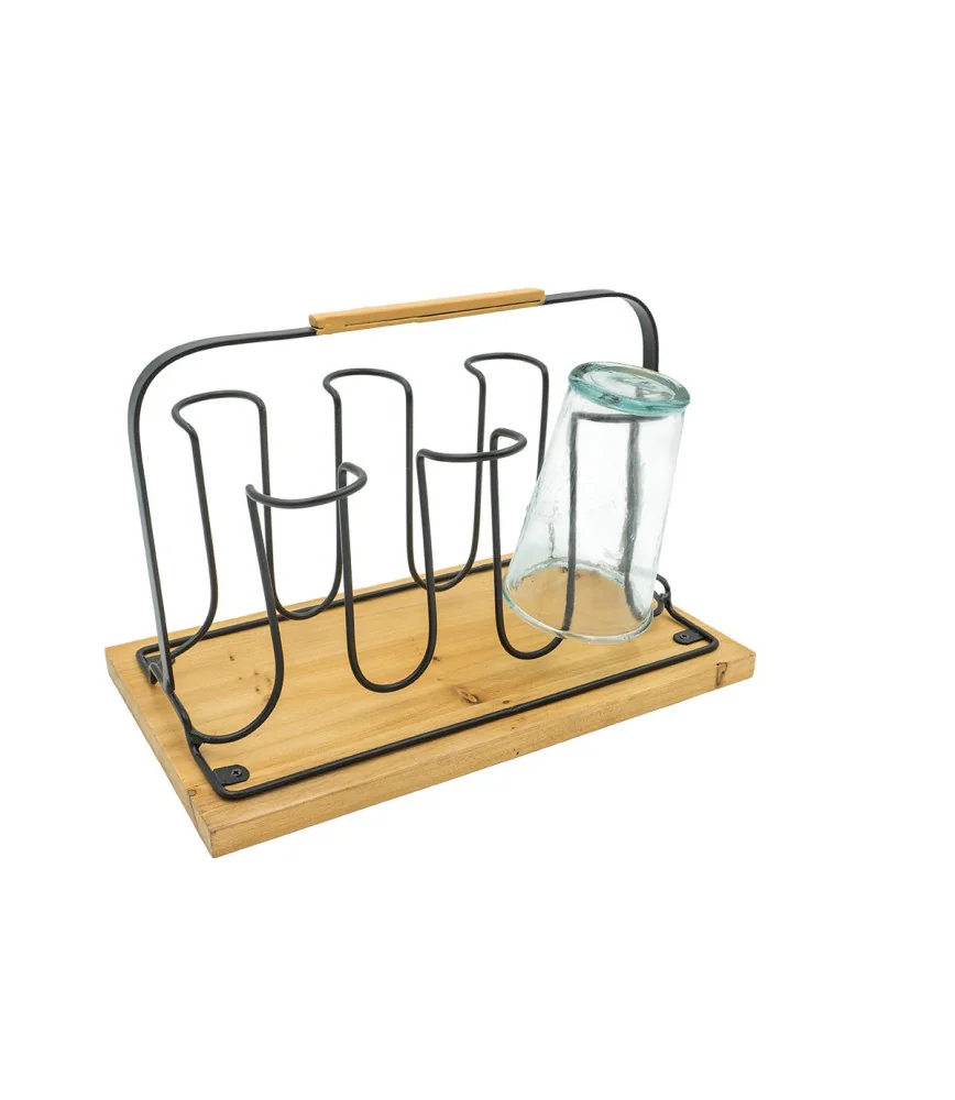 Support 6 verres bois et métal