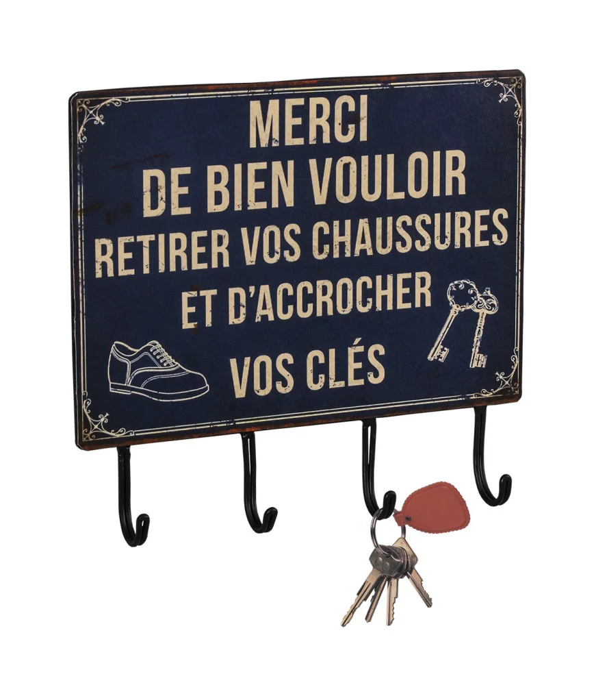 Plaque avec crochets pour clés "Merci de bien vouloir" 21 x 15 cm