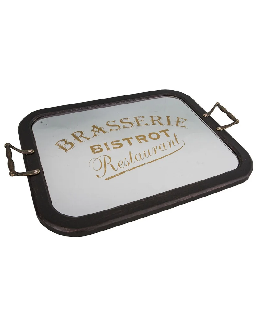 Plateau miroir encadrement noir "BRASSERIE"