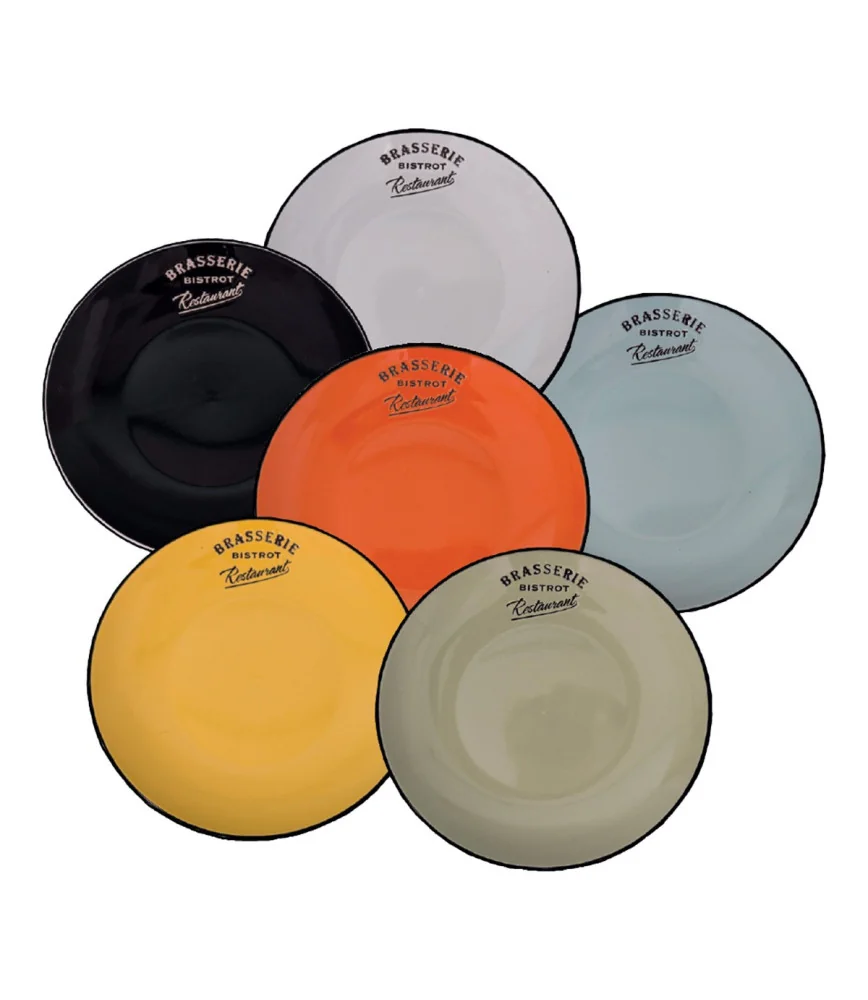 Set de 6 assiettes 6 couleurs diam:27 blc/n/j/o/v/bleu