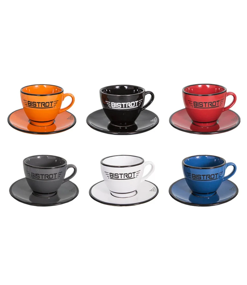 Set 6 tasses et sous-tasses 6 couleurs "Bistrot"