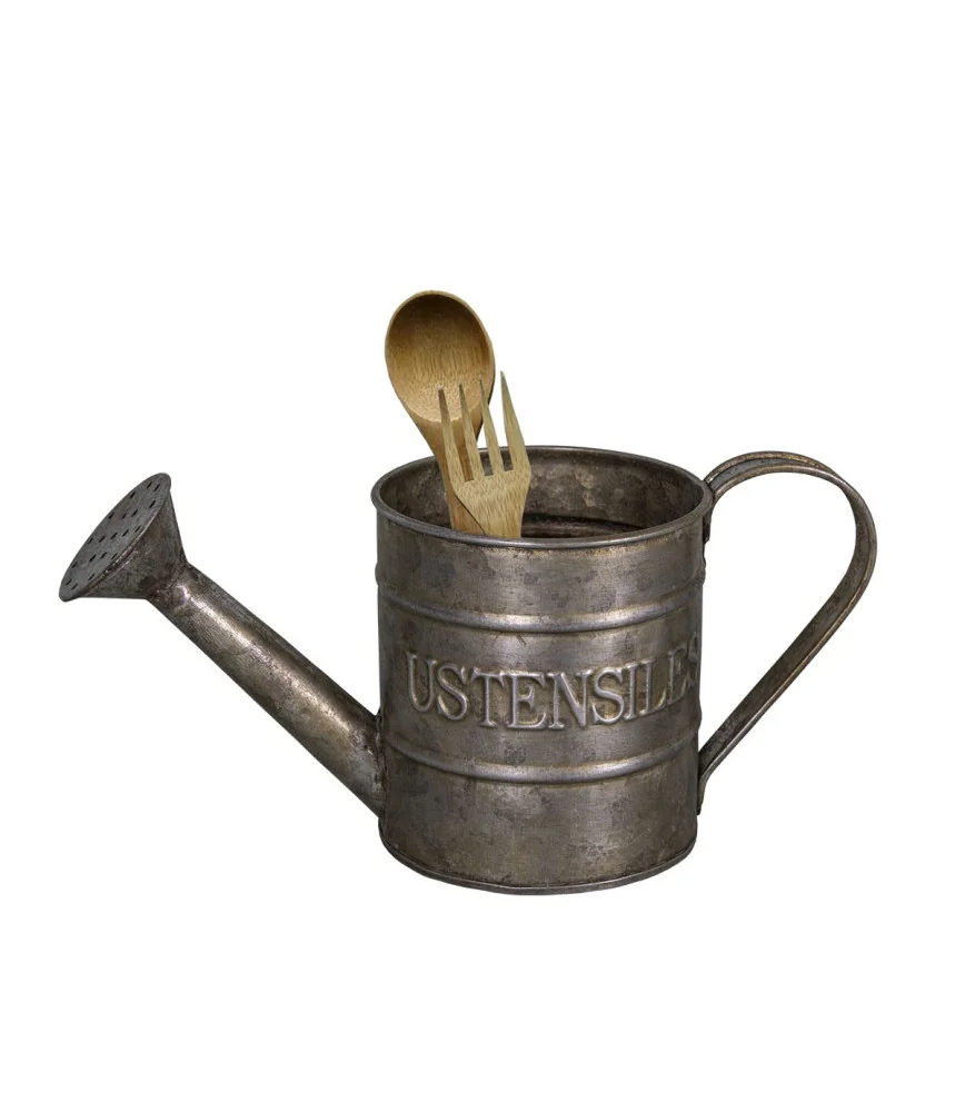 Mini arrosoir zinc avec ustensiles de cuisine bois