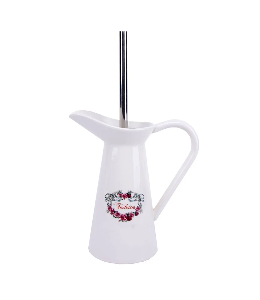 Broc avec brosse toilette coeur ruban roses