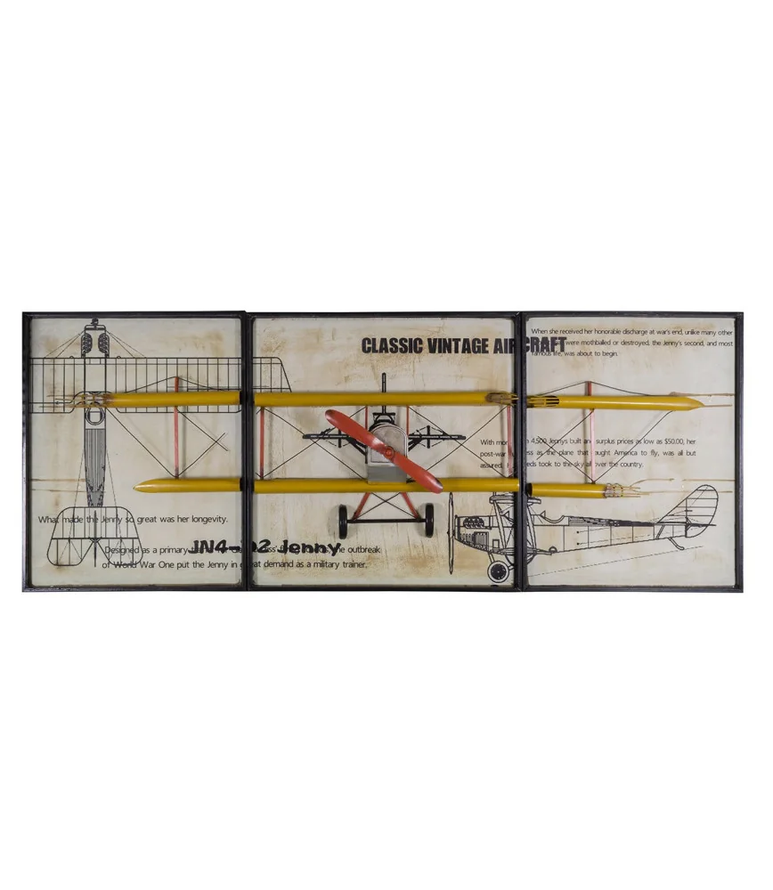 Ensemble 3 tableaux Avion jaune 2 ailes