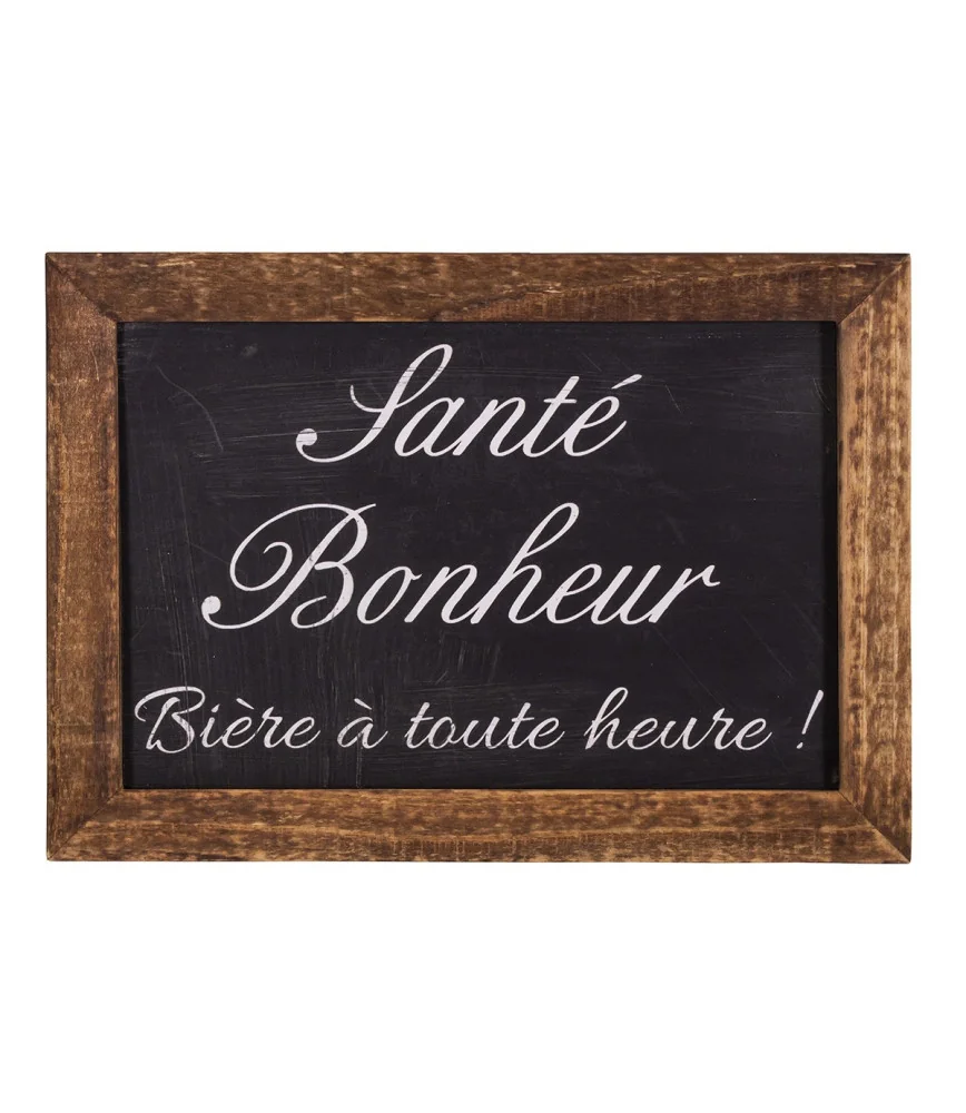 Cadre bois avec ardoise 21 x 15 cm "Santé, bonheur, bière"