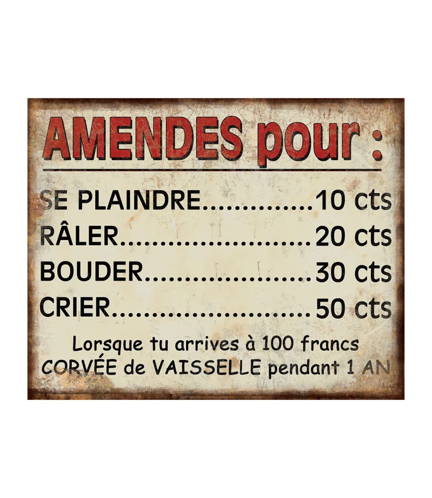 Plaque "AMENDES?Ä¶" 25x20 cms