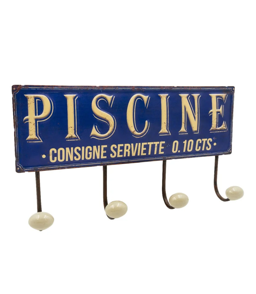 Plaque avec 4 crochets 40 x 13 cm "Piscine"