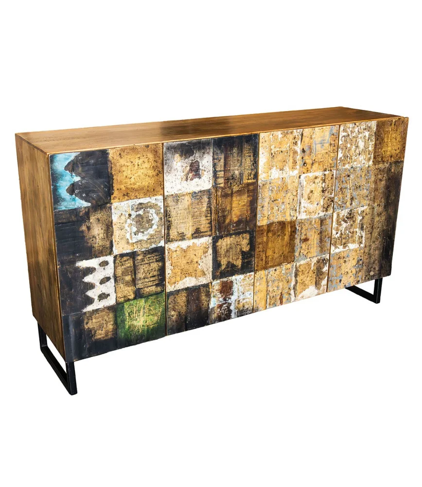 Buffet 4 portes "mixt couleur" pieds métal - L 150 X H 85 x P 40