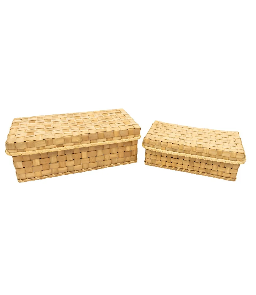Set 2 paniers avec couvercle naturel