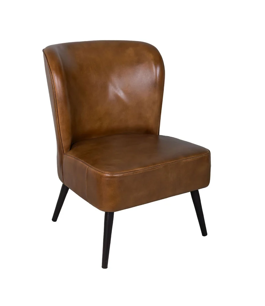 Fauteuil lounge en cuir cognac