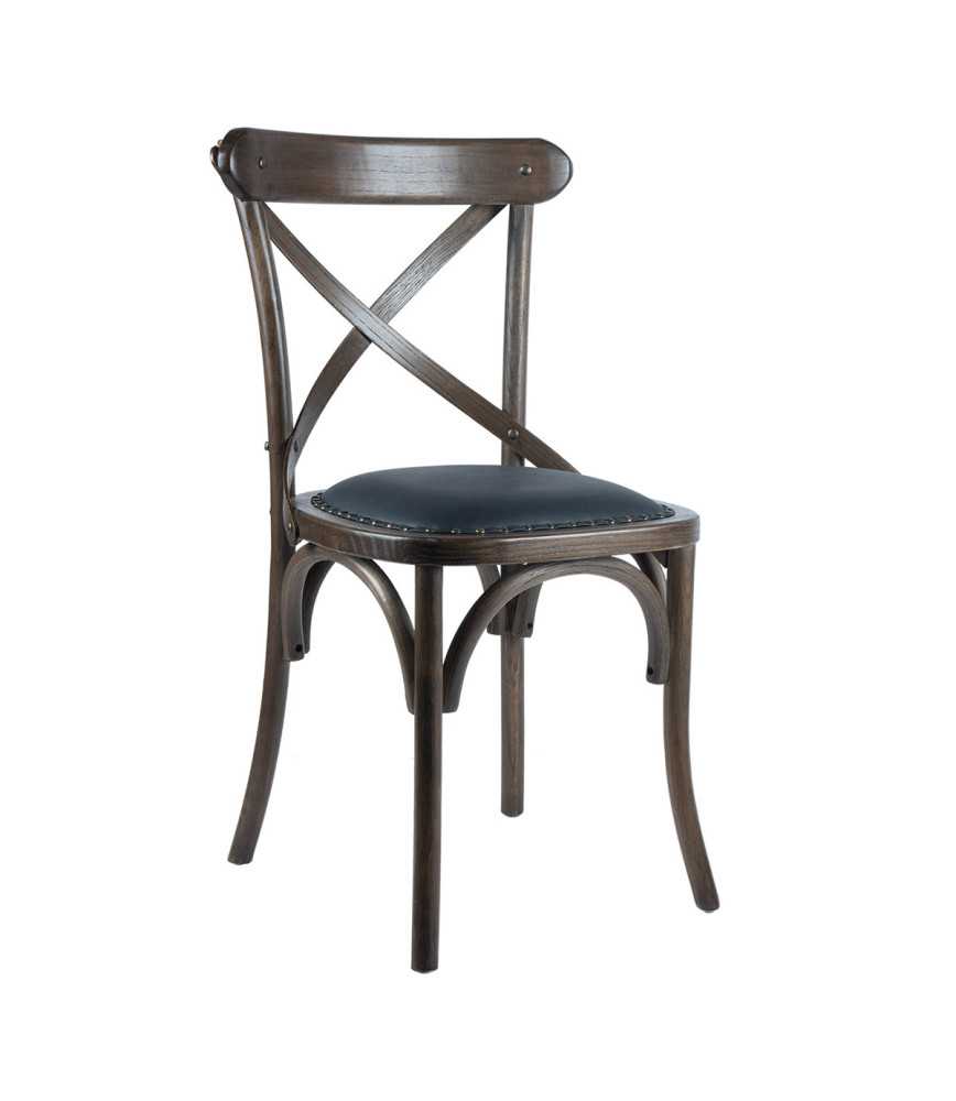 Chaise bistro bois foncé-assise PU noir