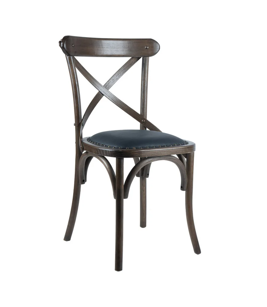 Chaise bistro bois foncé-assise PU noir