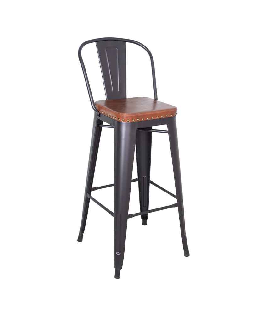 Tabouret de bar métal avec dossier et assise PU