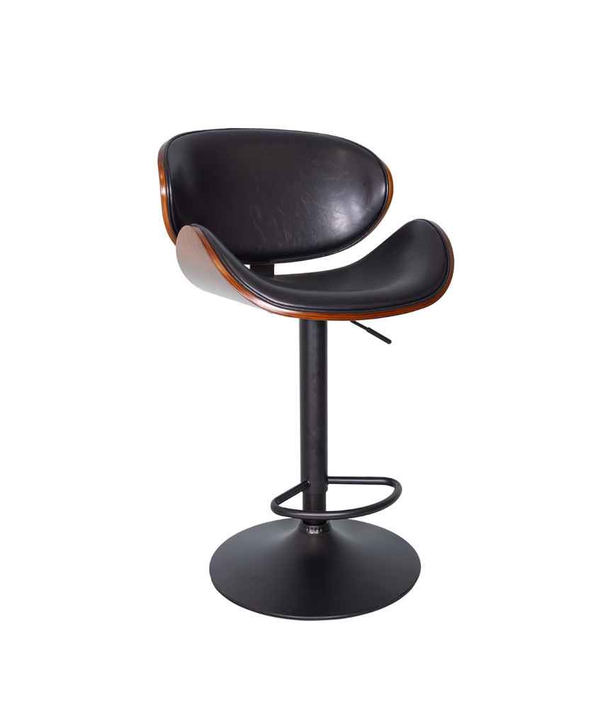 Tabouret de bar réglable noir et bois